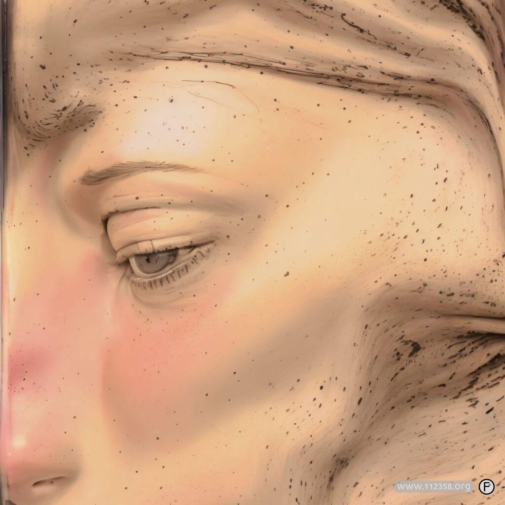 Abstrakcyjny portret twarzy powstały z przetworzonych plam farby, wariant 6